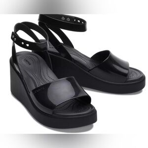 Crocs Brooklyn High Shine Ankle Strap Women's Wedge Black Size 10 NWOT SOLD OUT